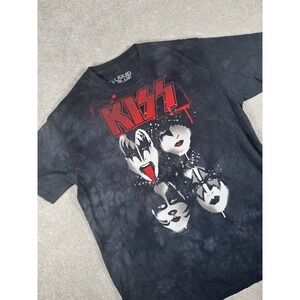 Vtg Y2K  Liquid Blue Kiss Faces super soft cotton t shirt sz L Black‎ Tie dye